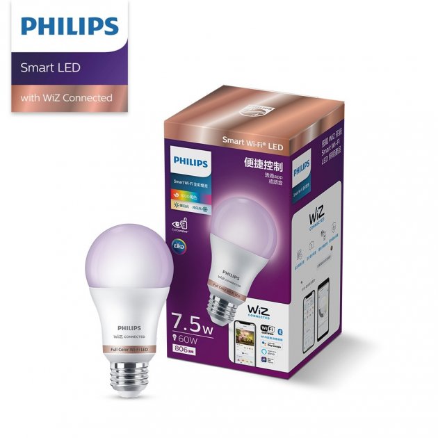 Philips 飛利浦 Wi-Fi WiZ 智慧照明 7.5W全彩燈泡